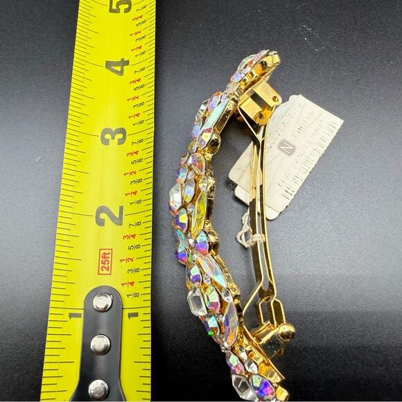 NWT 90s Gold Hair Clip with Multicolored Rhinestones 4” long